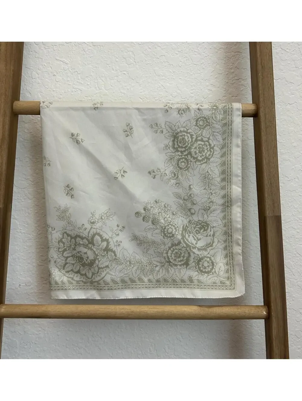 Italian Made Polyester Floral Bandana 22x23 White